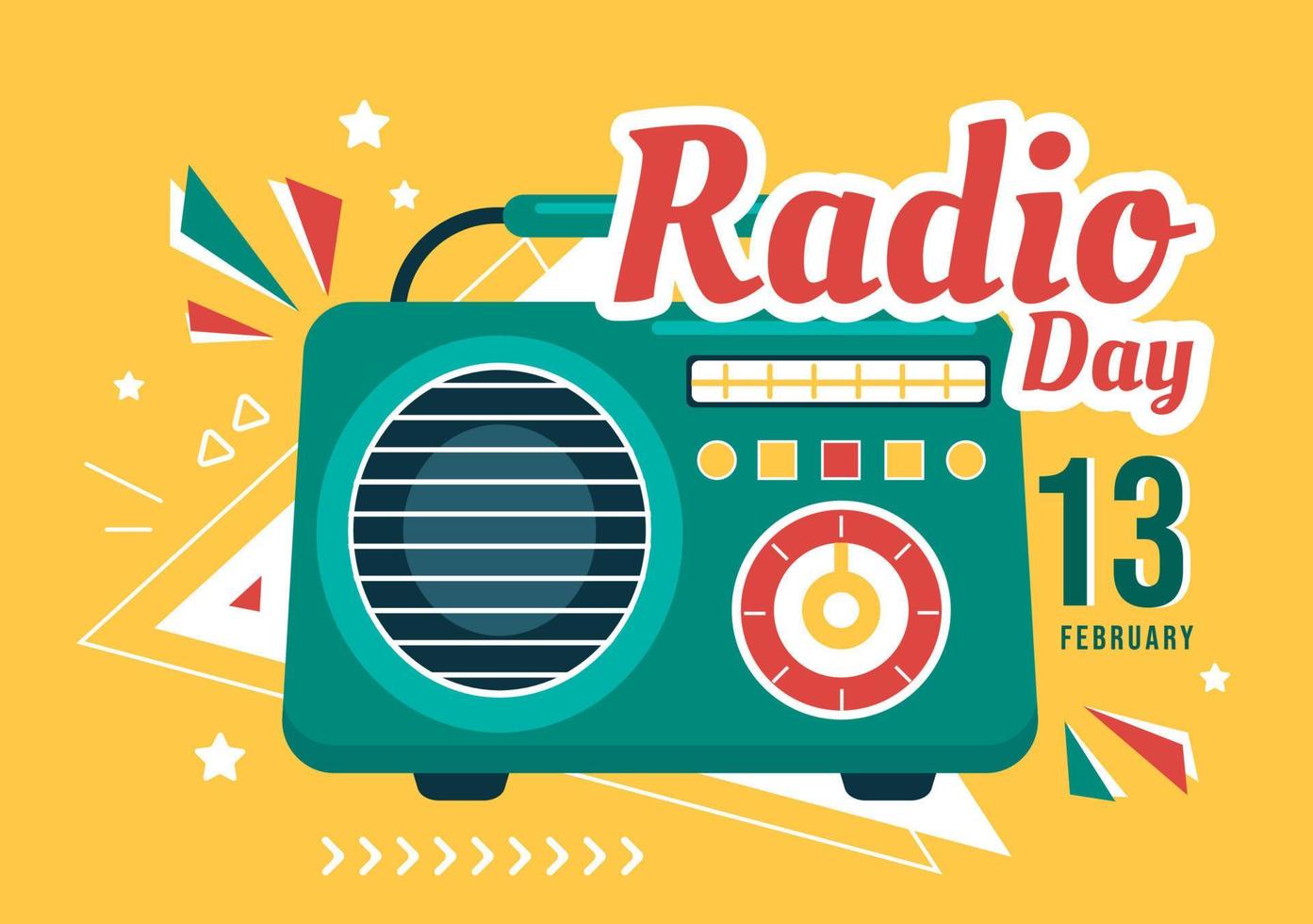 wereld radio dag Aan februari 13 van idee voor landen bladzijde sjabloon, banier en poster in vlak stijl tekenfilm achtergrond hand- getrokken illustratie vector