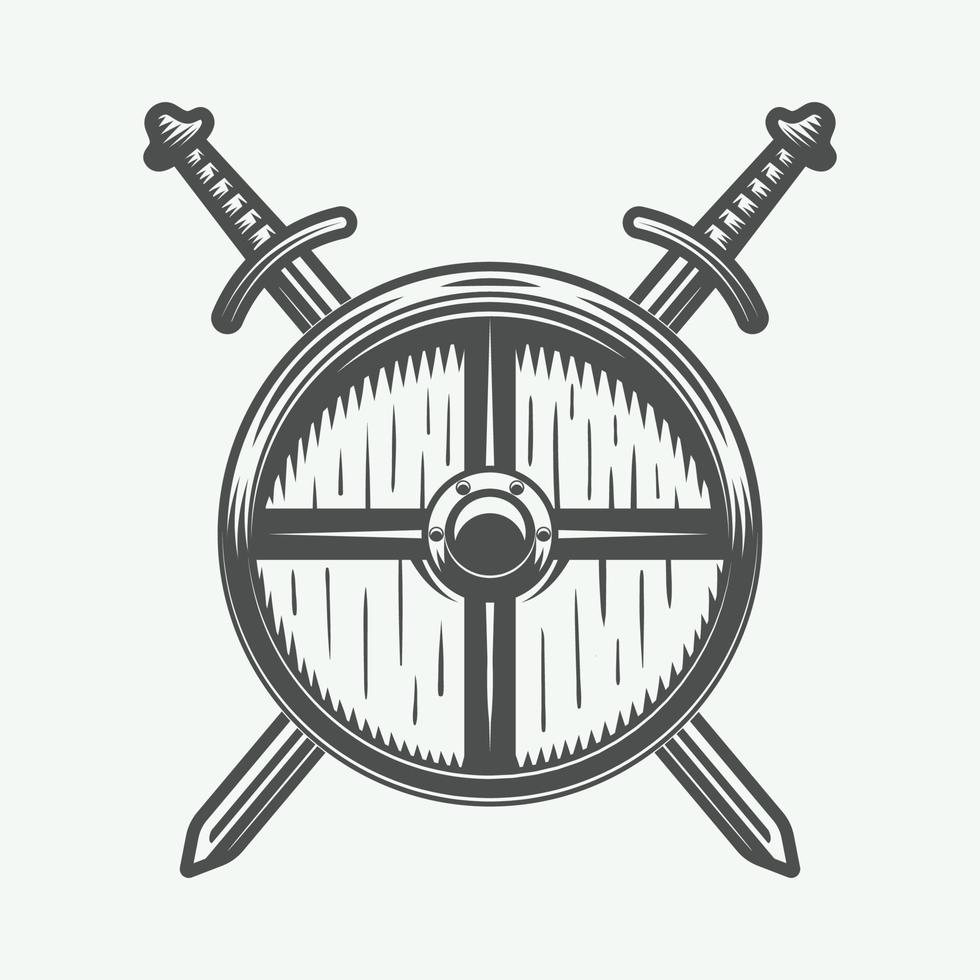 wijnoogst vikingen logo, embleem, insigne in retro stijl. monochroom grafisch kunst. vector illustratie.