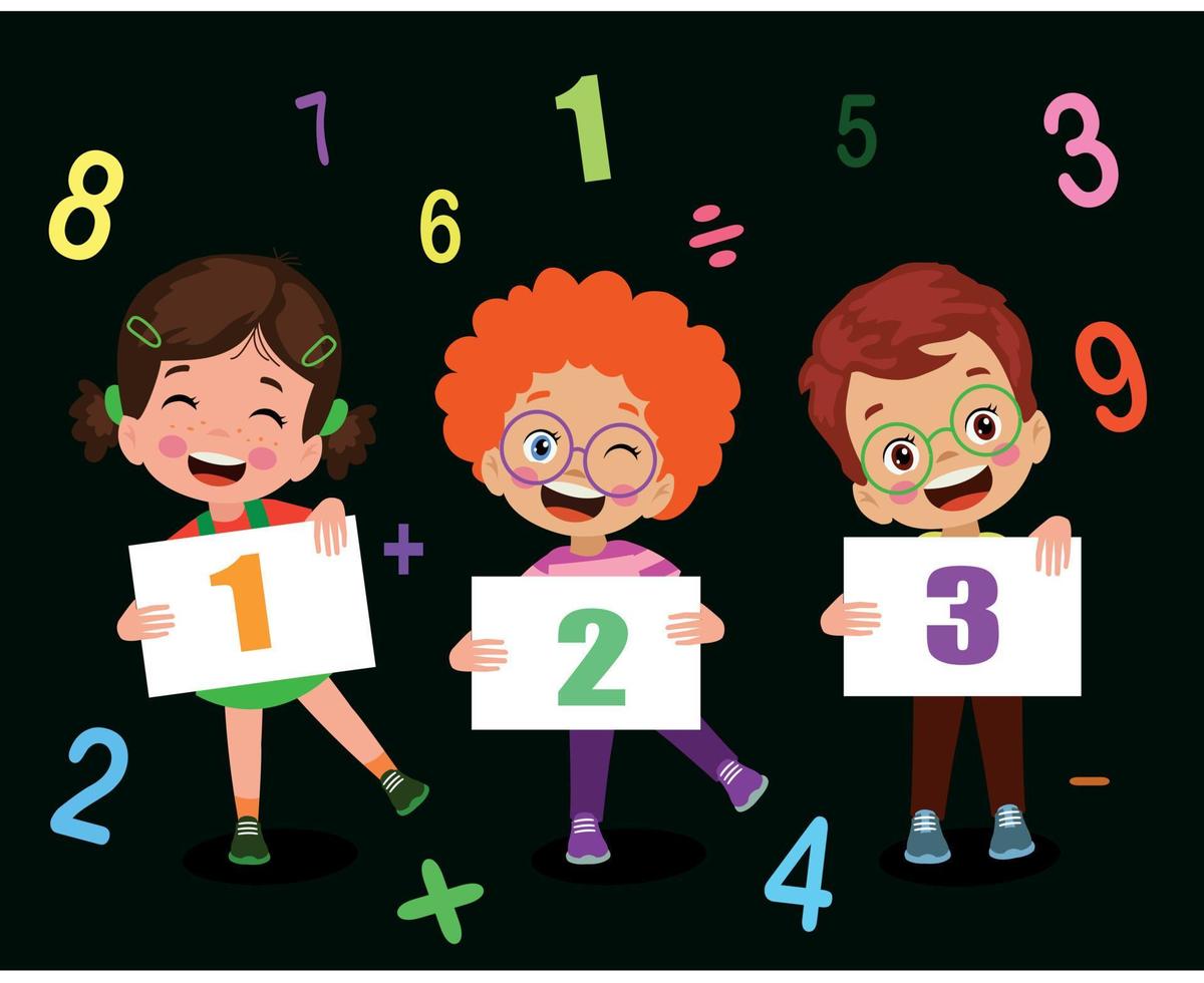 getallen schattig kinderen Holding papieren met getallen vector