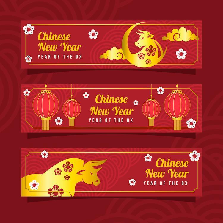 chinees nieuwjaar van de gouden os banner vector