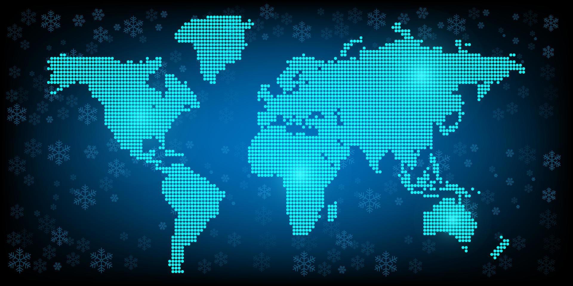 Kerstmis winter sneeuw met wereld kaart futuristische patroon achtergrond viering seizoen vakantie omhulsel papier , groet kaart voor versieren premie Product vector