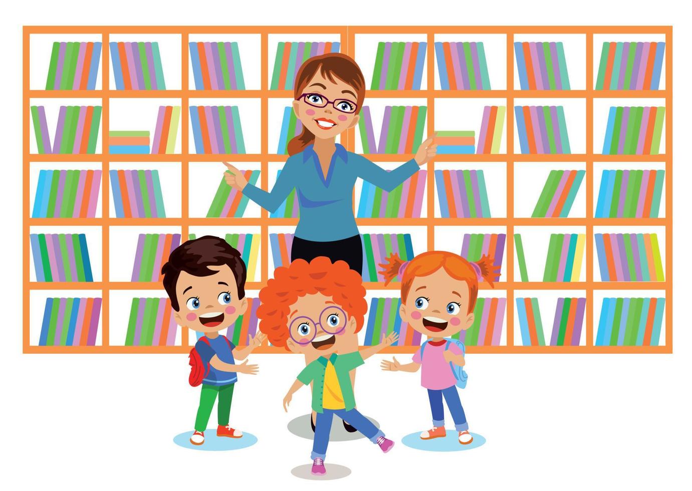 bibliotheek boeken en schattig kinderen vector