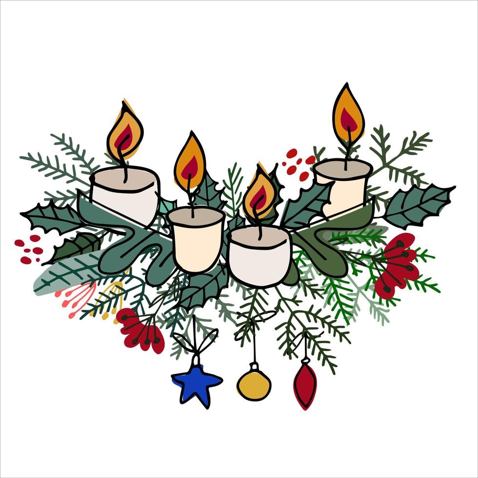 nieuw jaar vector groet kaarten. hand- belettering, Spar boom takken, hulst, Kerstmis boom ornamenten