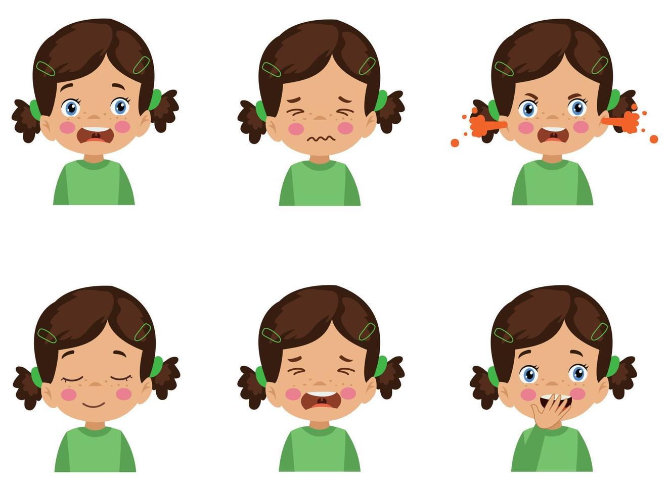 schattig kind gezicht uitdrukking emoji emoticon reeks vector