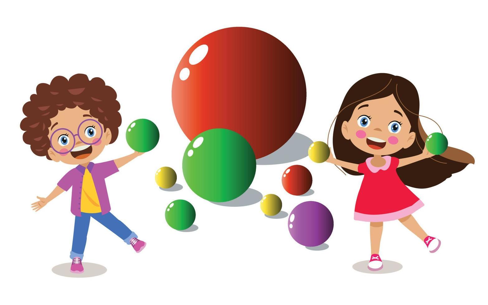 kinderen spelen met kleurrijk ballen en meetkundig vormen vector