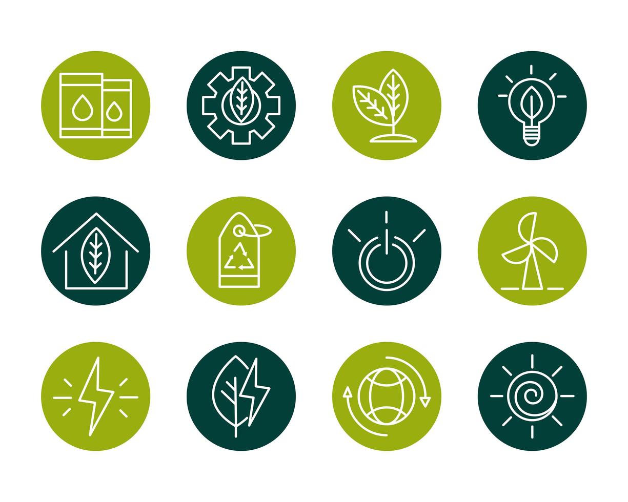 duurzame, hernieuwbare en groene eco-energie icon set vector