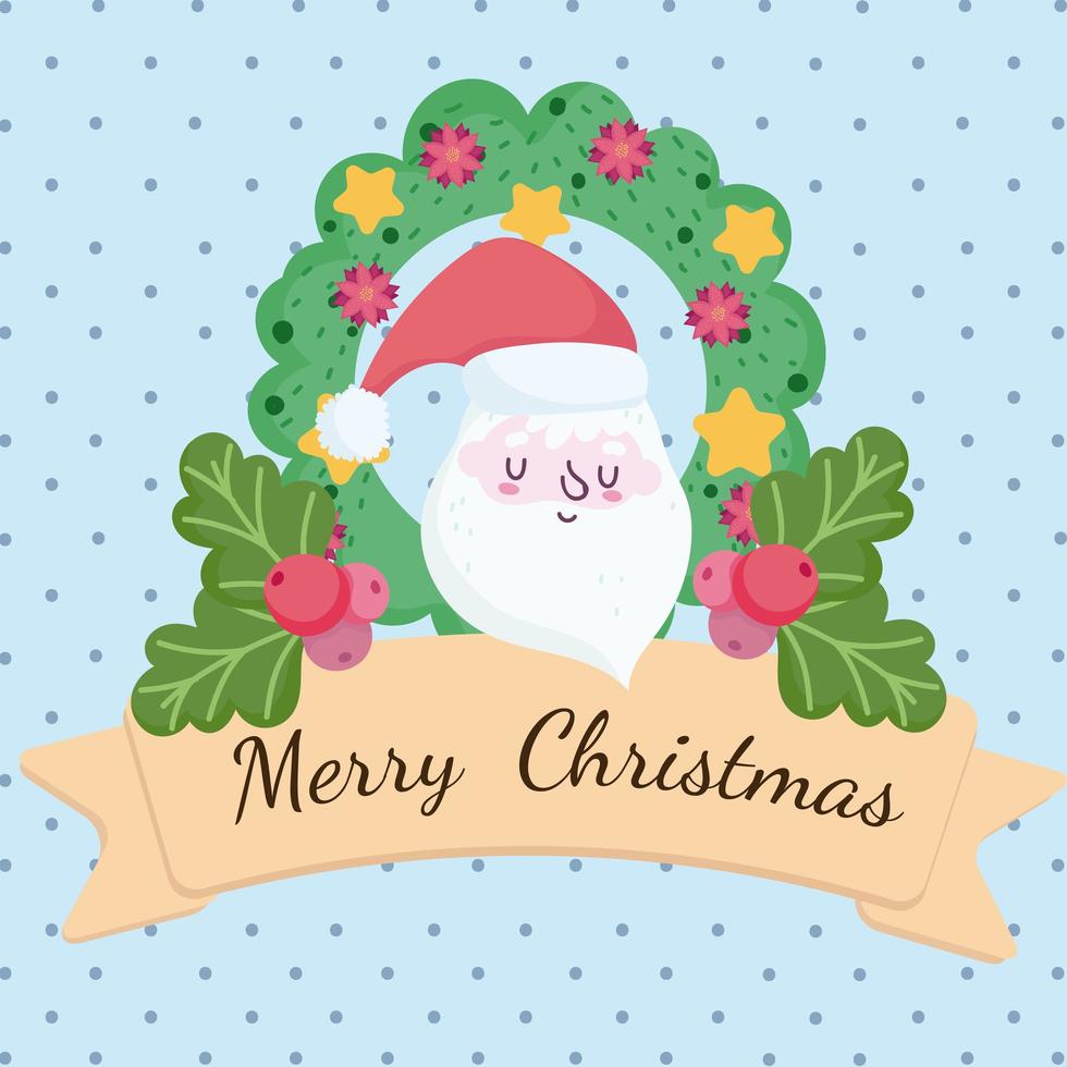 vrolijke kerstbanner met santagezicht en krans vector