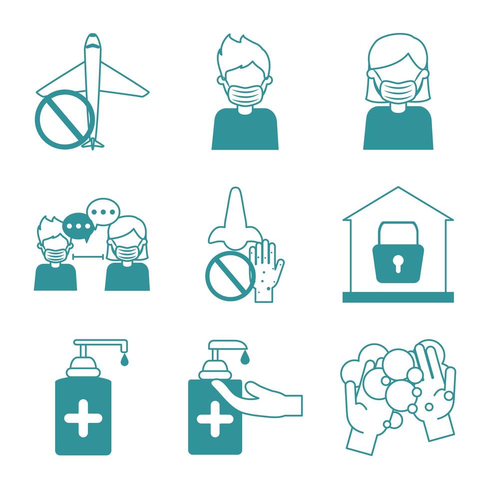 coronavirus pandemie preventie icon set vector