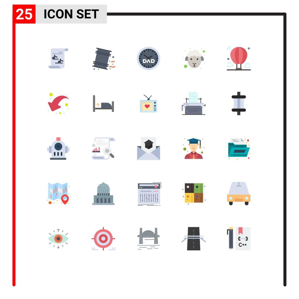 vlak kleur pak van 25 universeel symbolen van ballon schapen klok lam gezicht bewerkbare vector ontwerp elementen