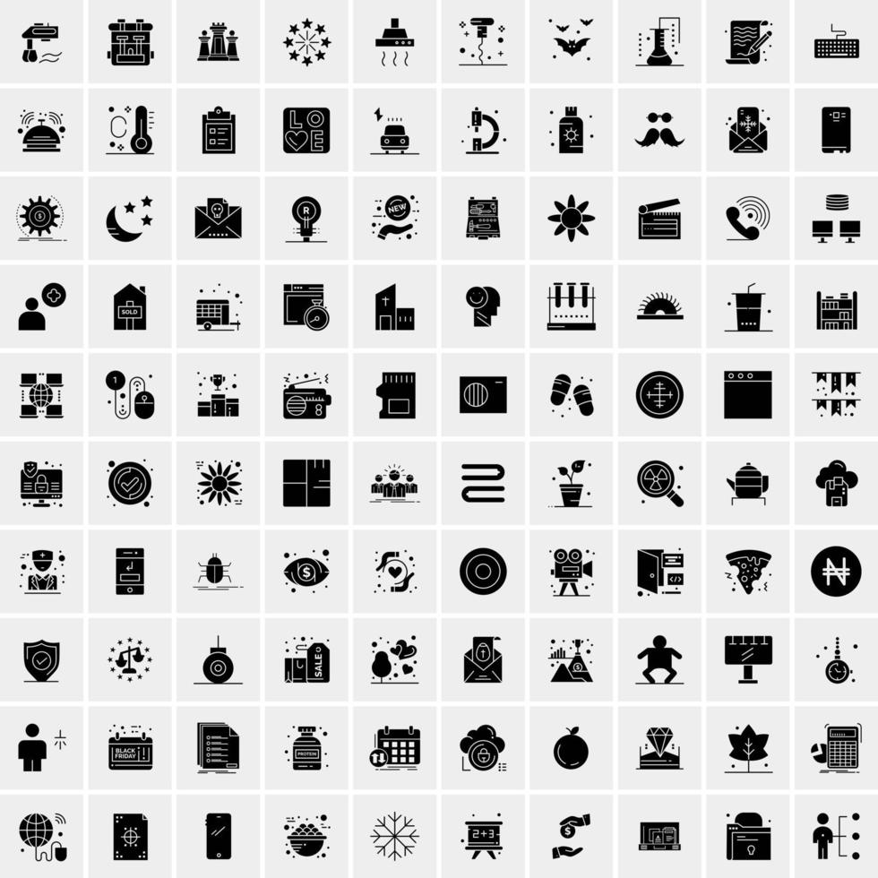 reeks van 100 bedrijf solide glyph pictogrammen vector