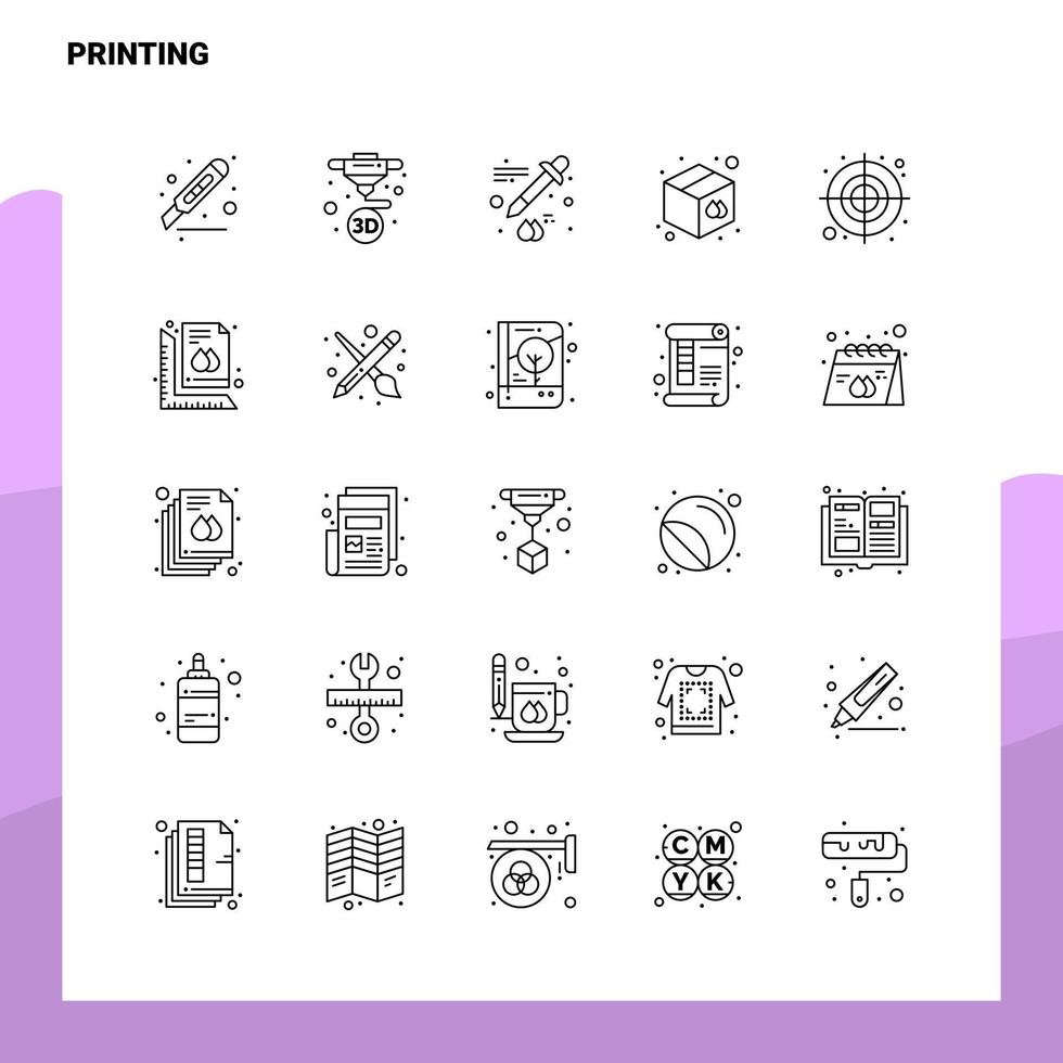 reeks van het drukken lijn icoon reeks 25 pictogrammen vector minimalisme stijl ontwerp zwart pictogrammen reeks lineair pictogram pak