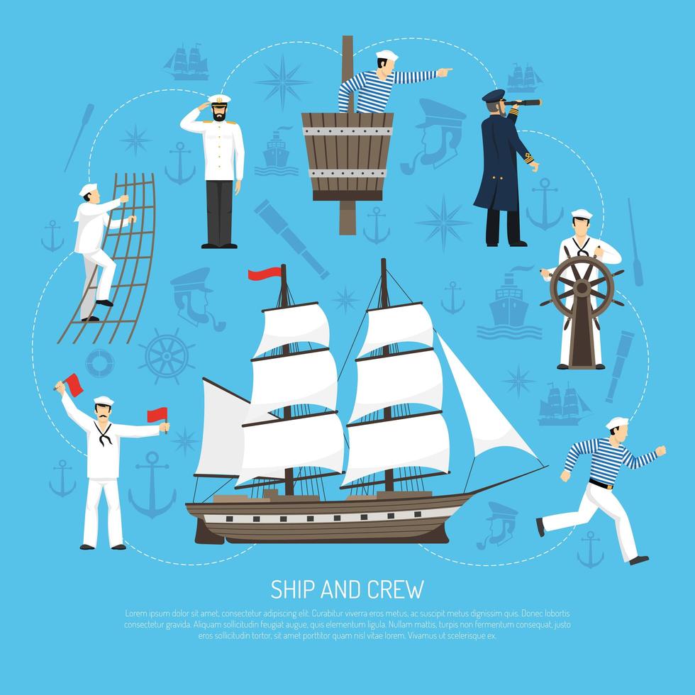 oude zeilboot zeeman retro compositie vector