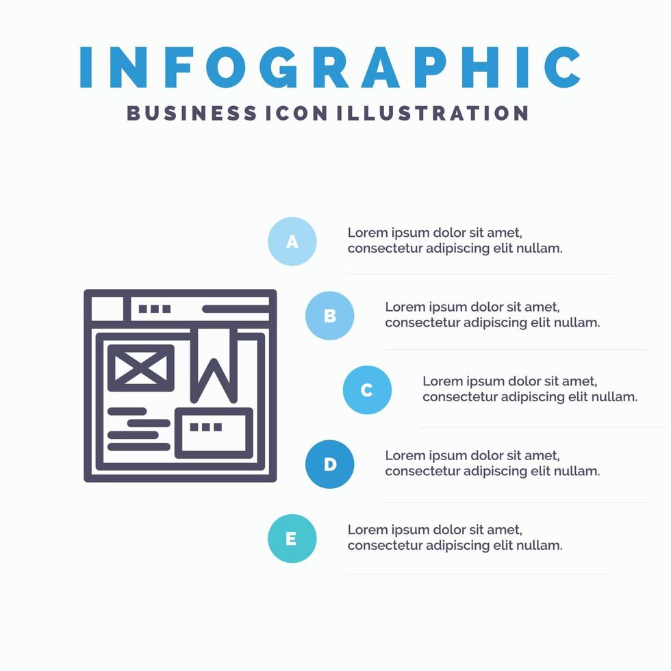 lay-out web ontwerp website lijn icoon met 5 stappen presentatie infographics achtergrond vector