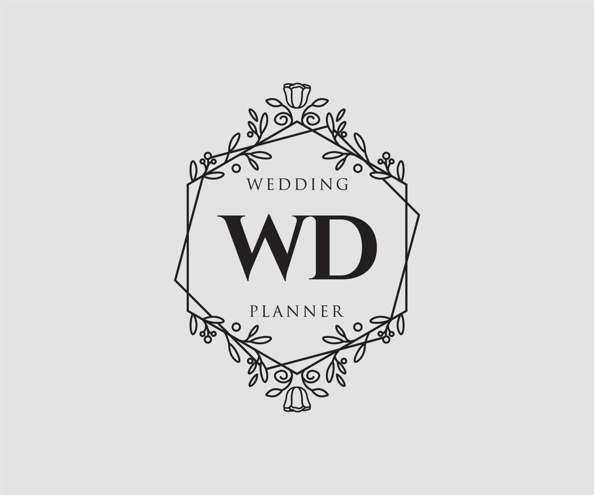 wd initialen brief bruiloft monogram logos verzameling, hand- getrokken modern minimalistisch en bloemen Sjablonen voor uitnodiging kaarten, opslaan de datum, elegant identiteit voor restaurant, boetiek, cafe in vector