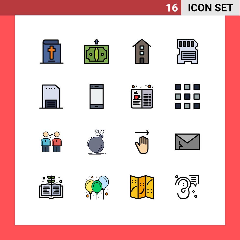 16 gebruiker koppel vlak kleur gevulde lijn pak van modern tekens en symbolen van contact sd huis geheugen kaart bewerkbare creatief vector ontwerp elementen