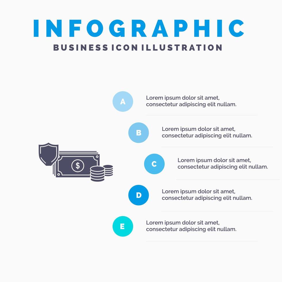 dollar bedrijf munten financiën goud geld betaling solide icoon infographics 5 stappen presentatie achtergrond vector