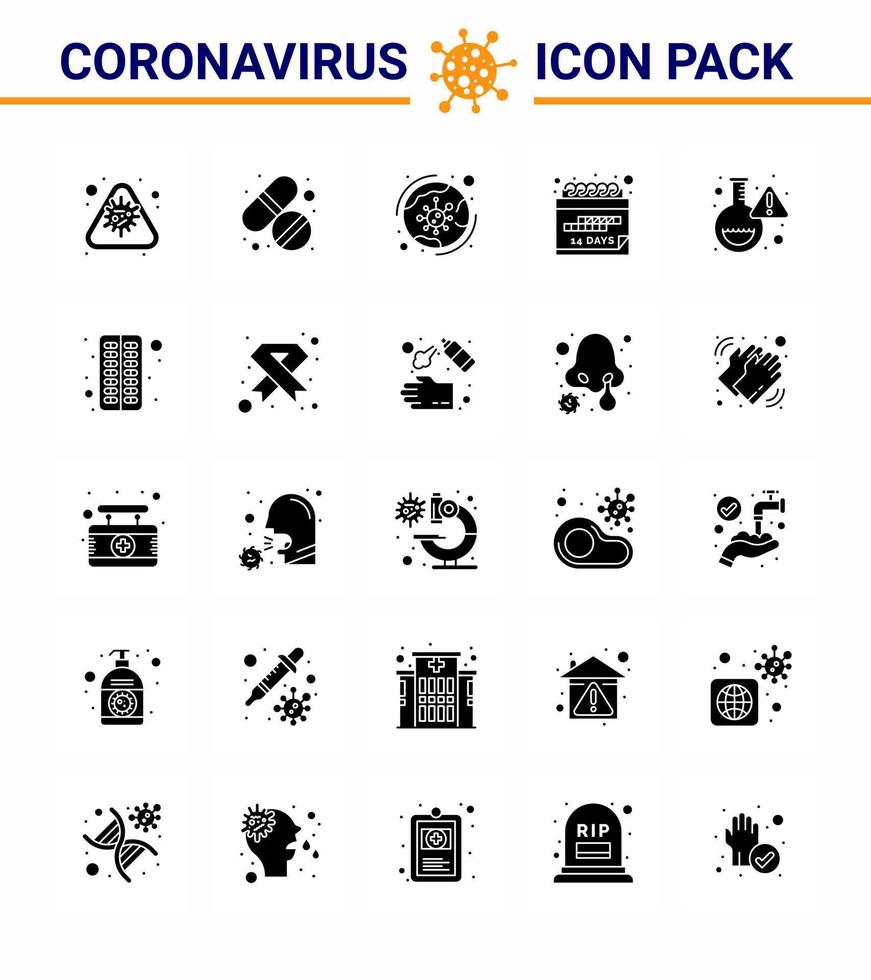 25 solide glyph virale virus corona icoon pak zo net zo schema evenement zorg datum covid virale coronavirus 2019november ziekte vector ontwerp elementen