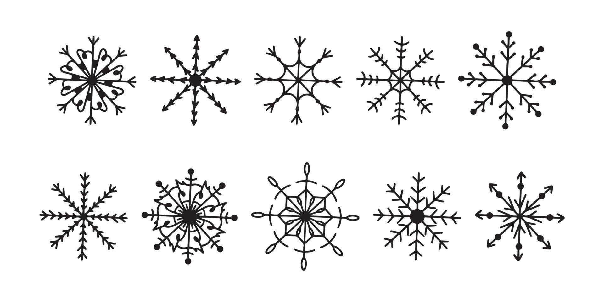 vector vlak hand- getrokken reeks van Kerstmis sneeuwvlokken.