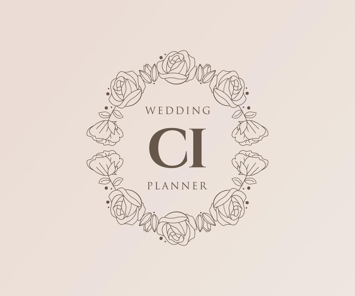 ci initialen brief bruiloft monogram logos verzameling, hand- getrokken modern minimalistisch en bloemen Sjablonen voor uitnodiging kaarten, opslaan de datum, elegant identiteit voor restaurant, boetiek, cafe in vector