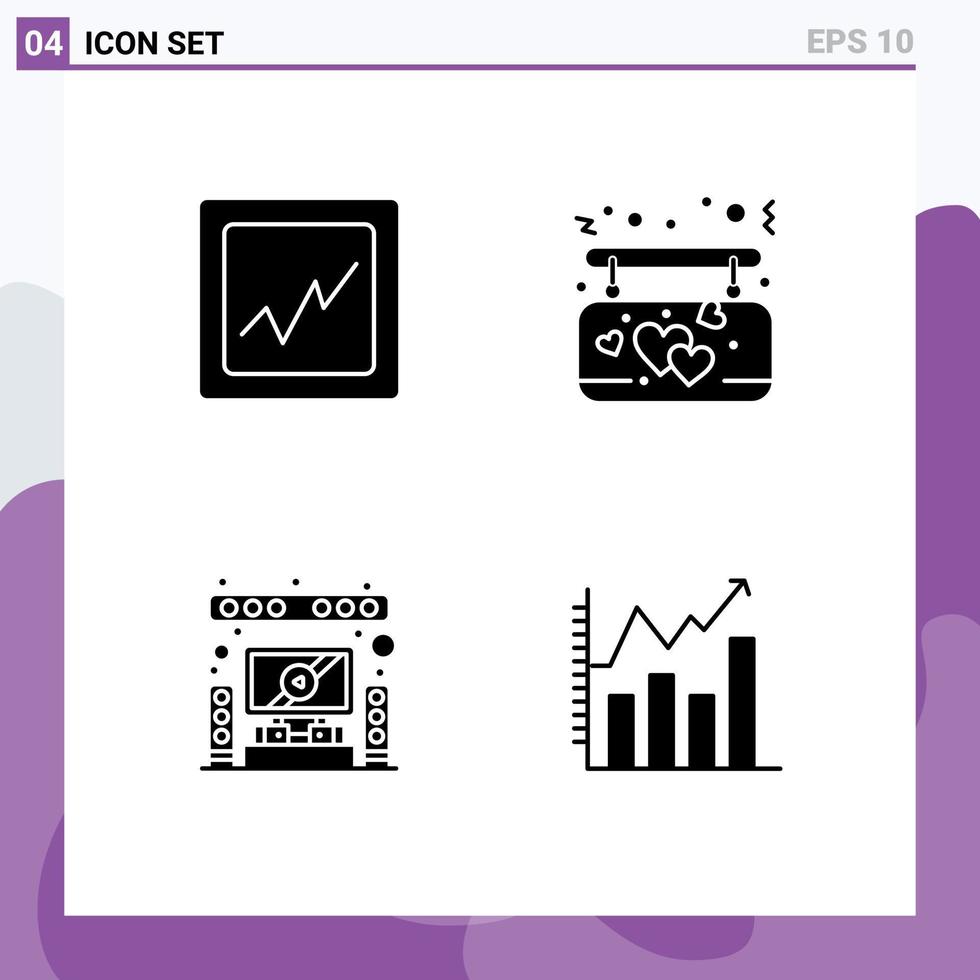 4 thematisch vector solide glyphs en bewerkbare symbolen van analytics theater bord spreker analytisch bewerkbare vector ontwerp elementen
