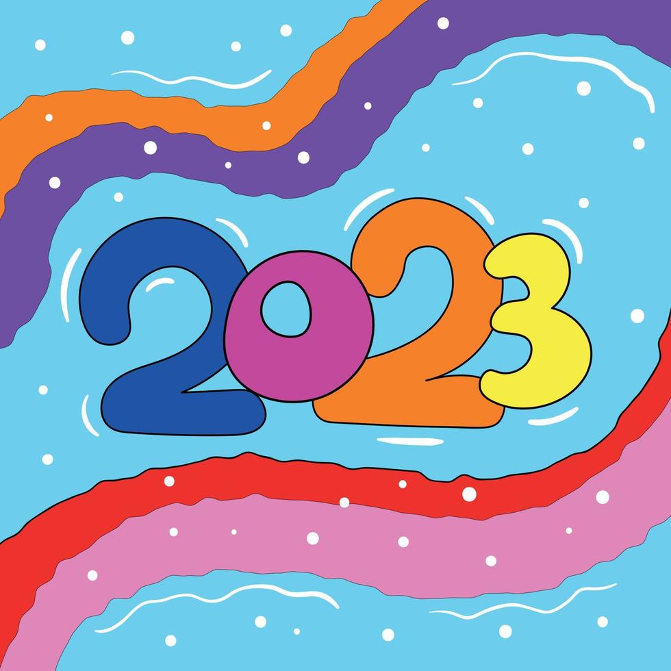 plein levendig viering Kerstmis ansichtkaart 2023. gek Kerstmis partij poster. groovy retro gevoel vector