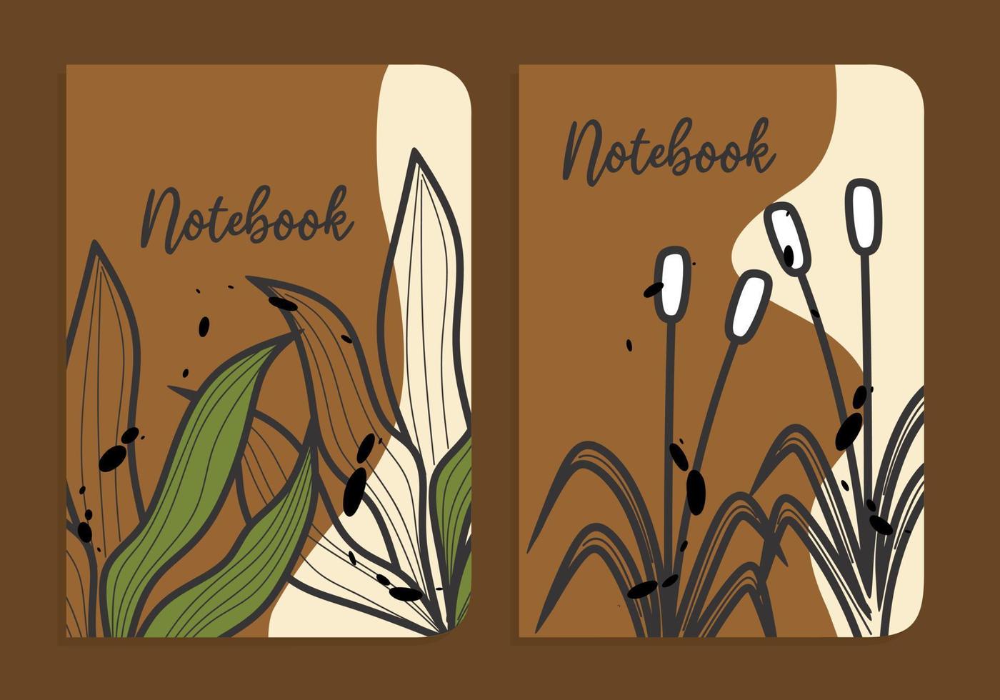 hand- getrokken bloemen Hoes ontwerp set. a4 grootte abstract tekenfilm tekening achtergrond voor kinderen boek, notitieboekje, catalogus vector