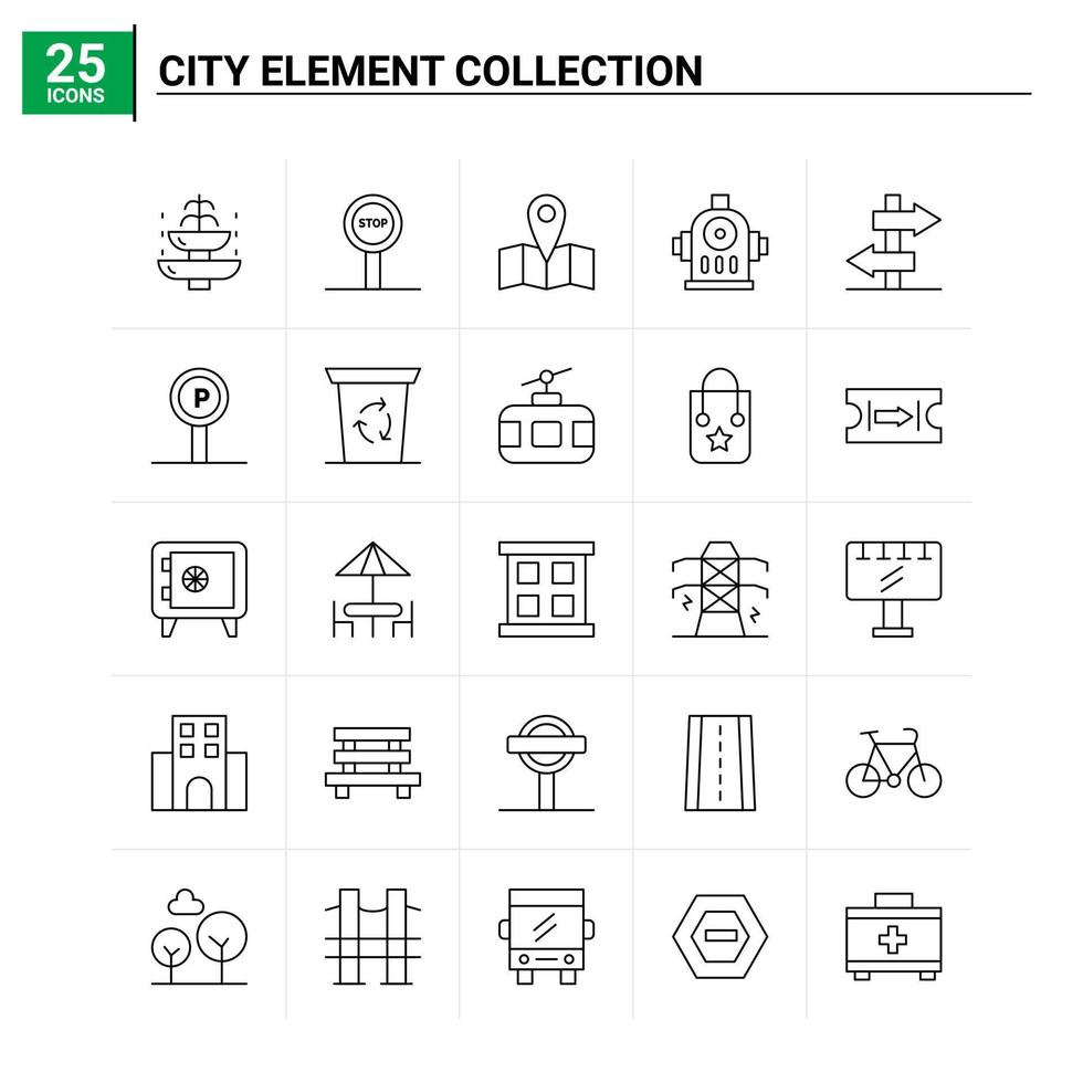 25 stad element verzameling icoon set. vector achtergrond