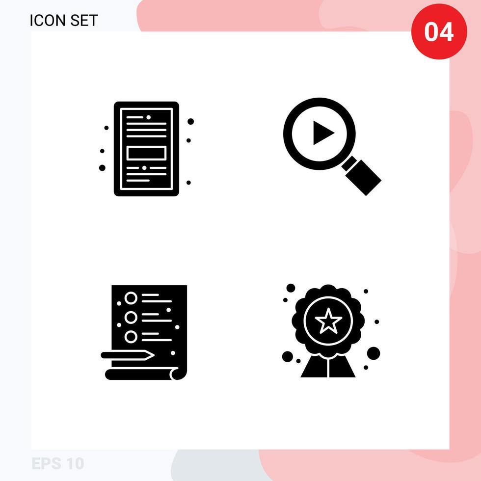 4 universeel solide glyphs reeks voor web en mobiel toepassingen boek werkwijze het dossier zoeken kwaliteit bewerkbare vector ontwerp elementen
