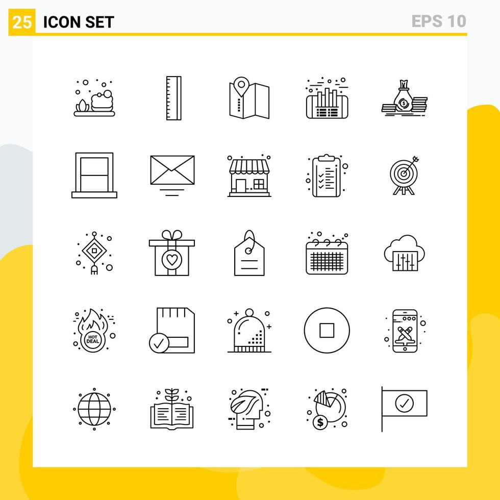 verzameling van 25 universeel lijn pictogrammen icoon reeks voor web en mobiel vector