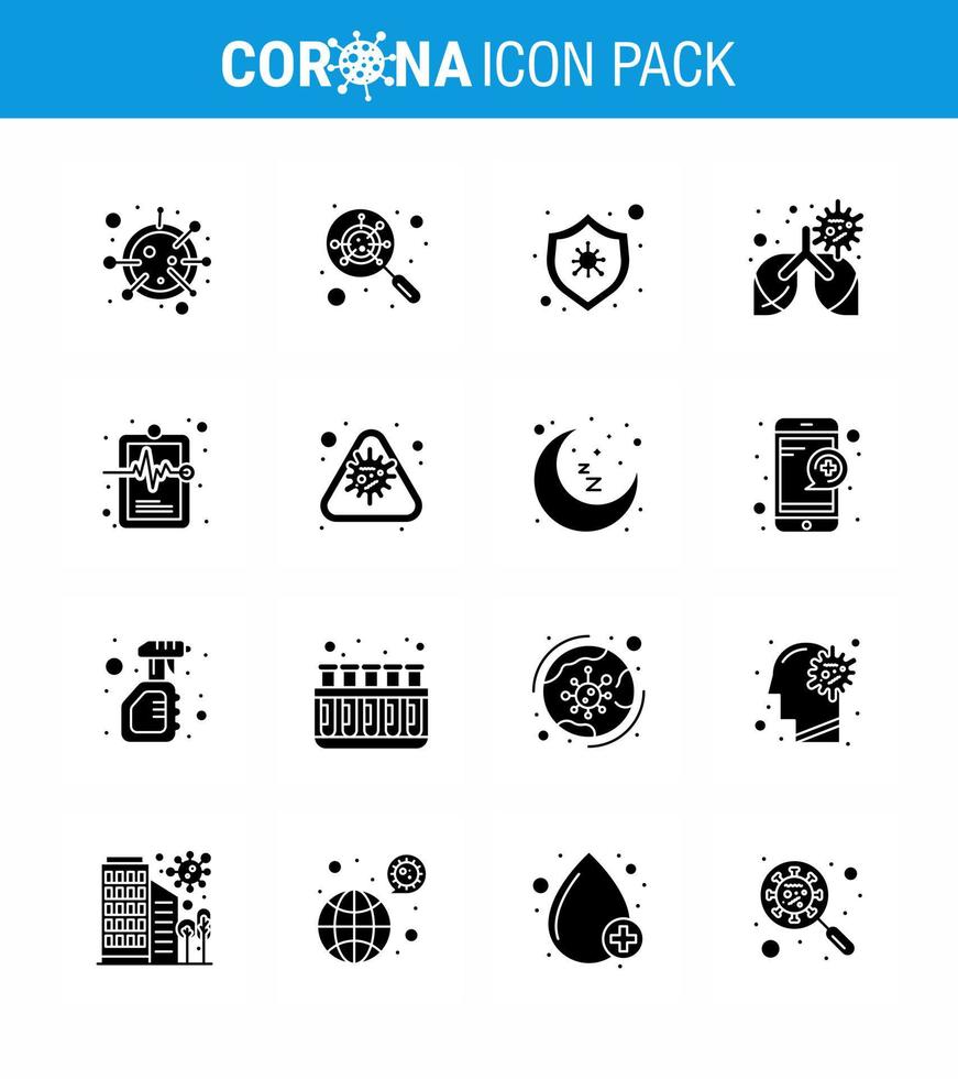 16 solide glyph zwart coronavirus covid19 icoon pak zo net zo Gezondheid long vergroten ziekte ziekte virale coronavirus 2019november ziekte vector ontwerp elementen