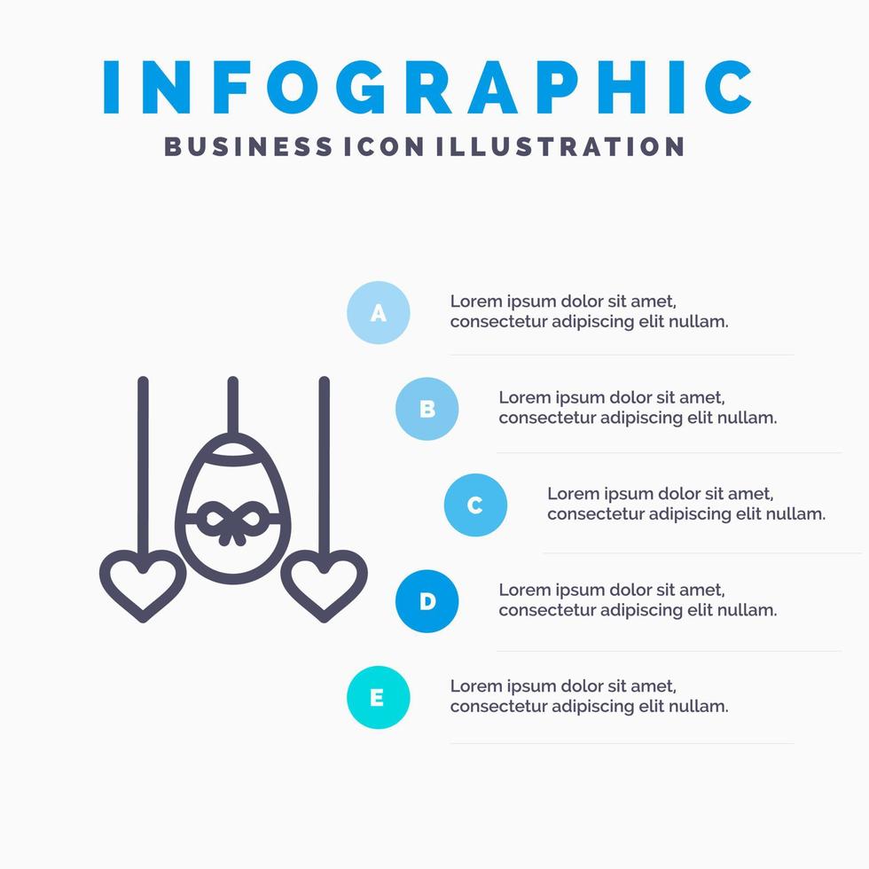 ei hart Pasen vakantie lijn icoon met 5 stappen presentatie infographics achtergrond vector