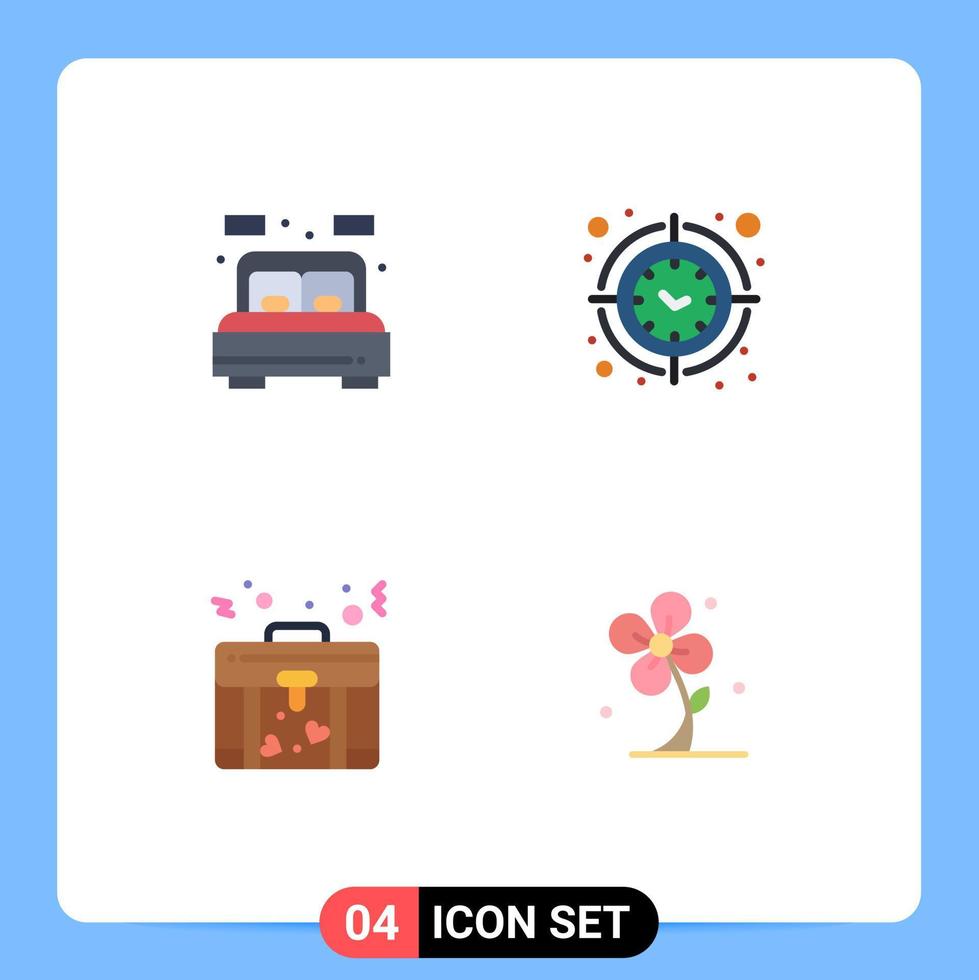 4 vlak icoon concept voor websites mobiel en apps huis zak bed doelwit liefde bewerkbare vector ontwerp elementen