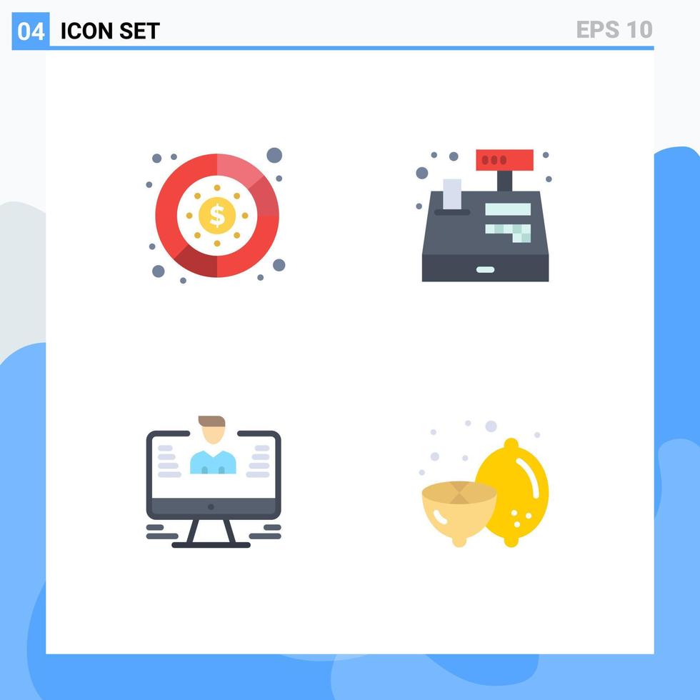 4 vlak icoon concept voor websites mobiel en apps diagram computer geld registreren verslag doen van bewerkbare vector ontwerp elementen