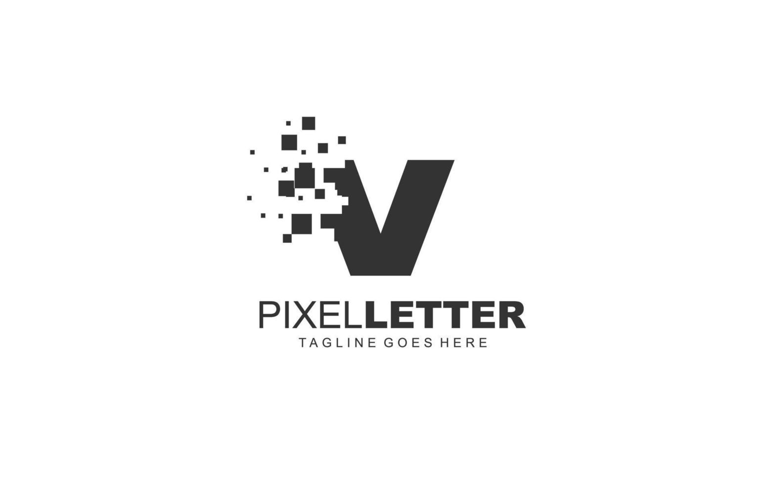 v logo pixel voor branding bedrijf. digitaal sjabloon vector illustratie voor uw merk.