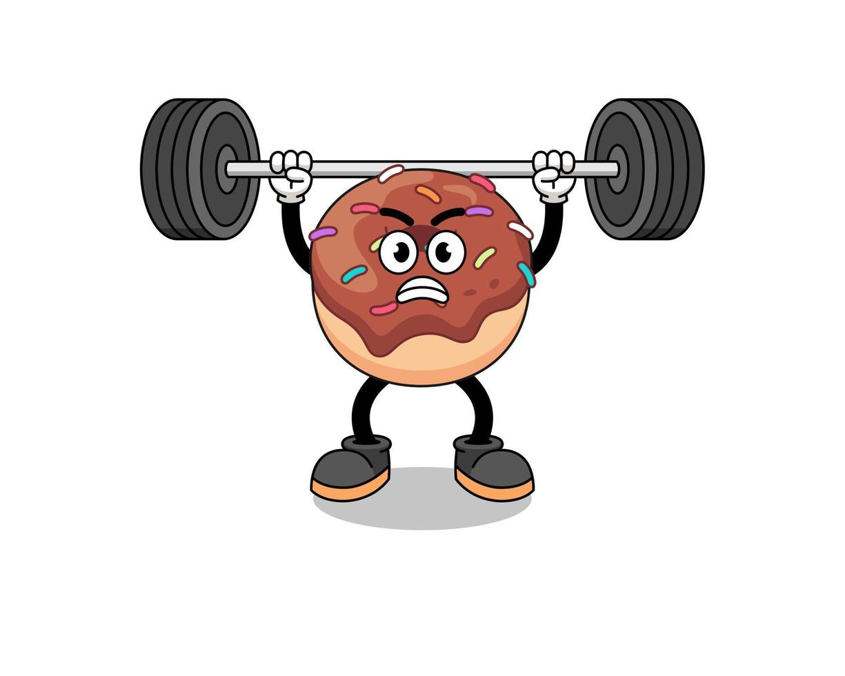 donuts mascotte tekenfilm hijs- een barbell vector