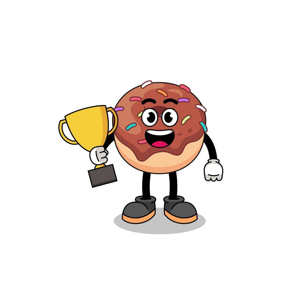 tekenfilm mascotte van donuts Holding een trofee vector