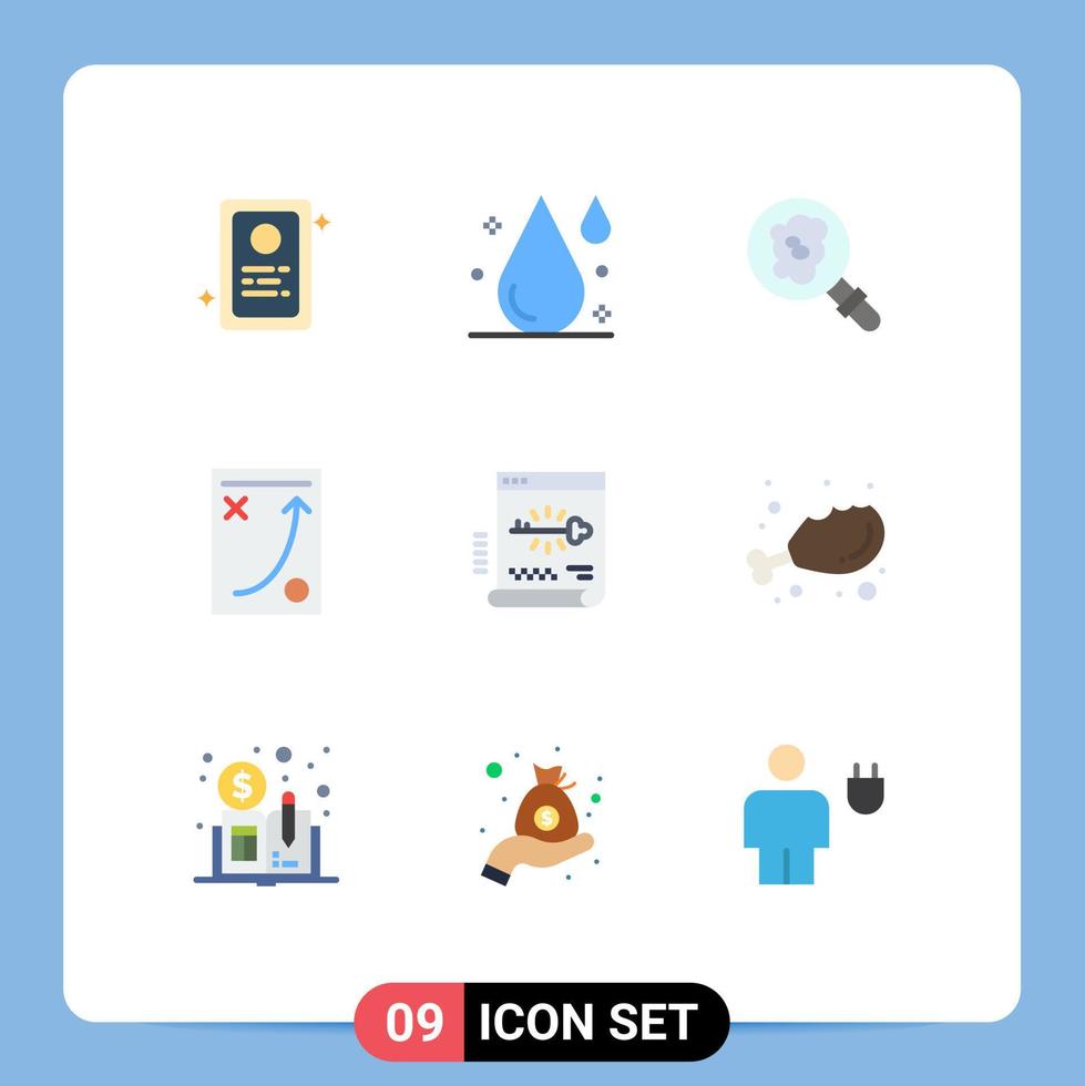pictogram reeks van 9 gemakkelijk vlak kleuren van Log in sleutel Onderzoek tactiek planning bewerkbare vector ontwerp elementen