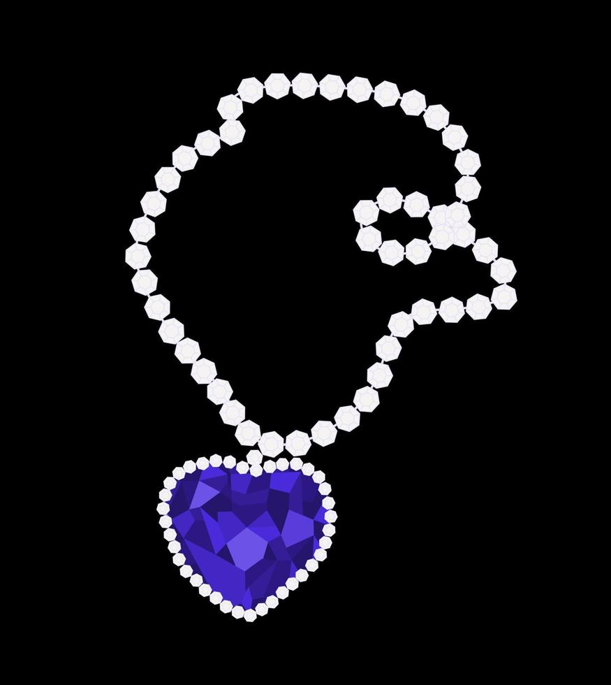 de hart van de oceaan ketting. vector illustratie van een blauw diamant in een hartvormig. diamant ketting geïsoleerd Aan de zwart achtergrond