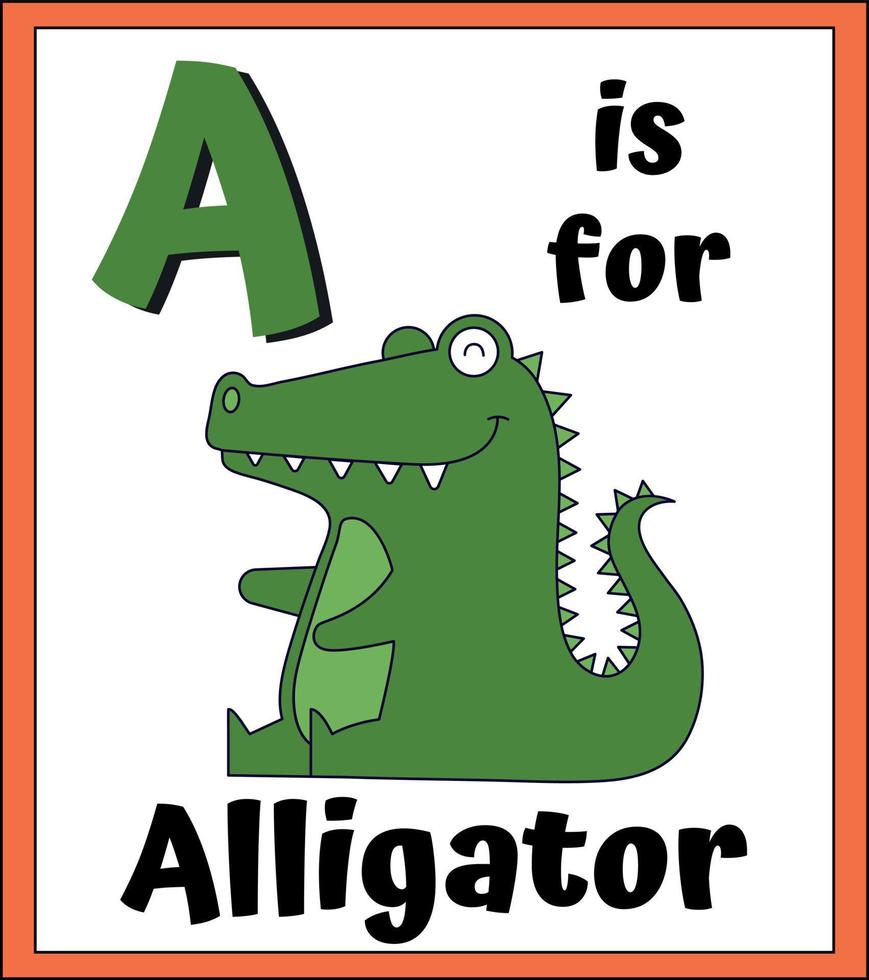 dier alfabet onderwijs flashcards - een is voor alligator vector
