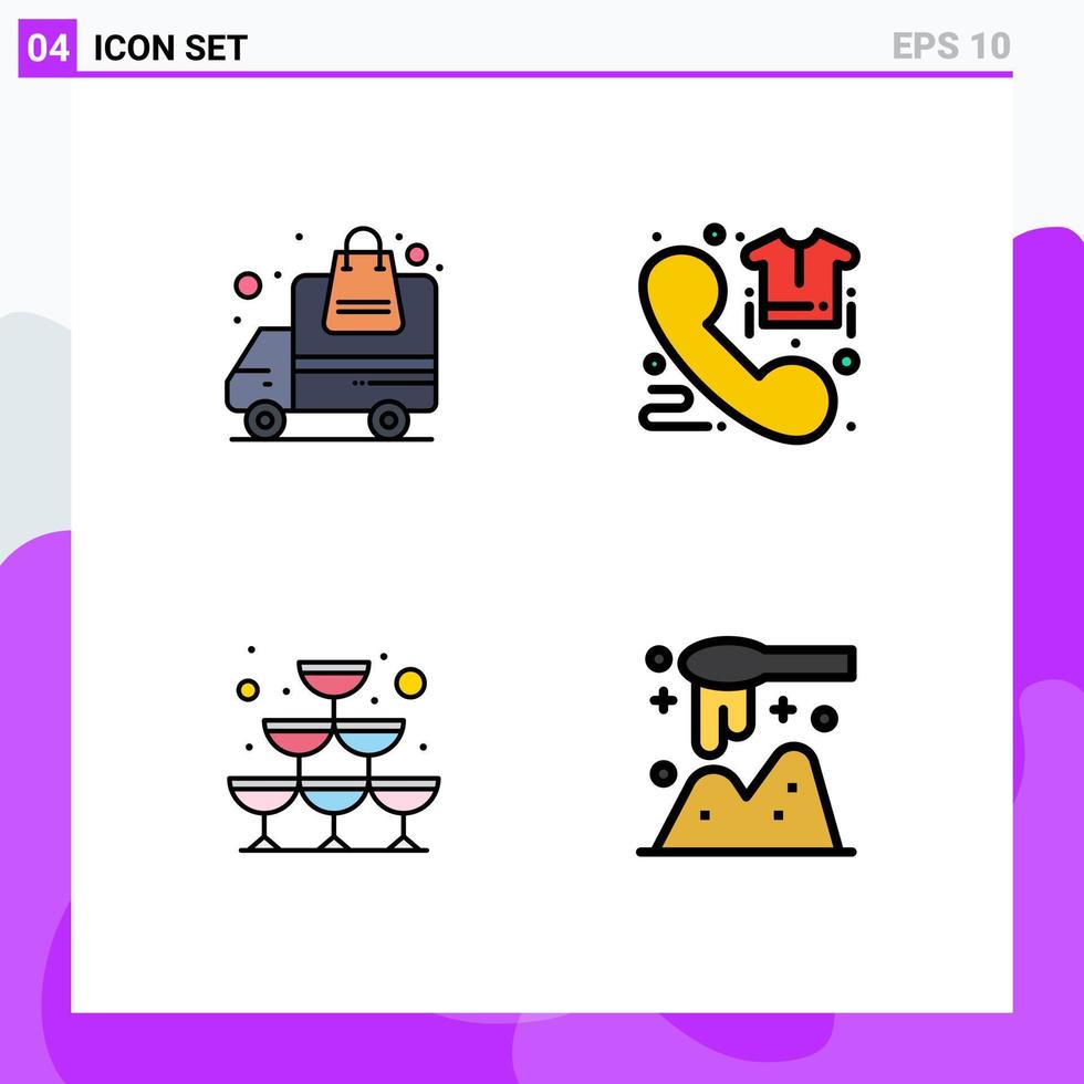 mobiel koppel gevulde lijn vlak kleur reeks van 4 pictogrammen van levering glas bestellen direct wijn bewerkbare vector ontwerp elementen