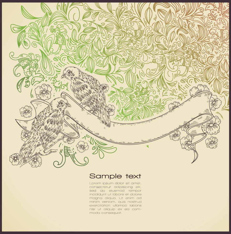 banier met vogelstand en bloem - lijn tekening vector
