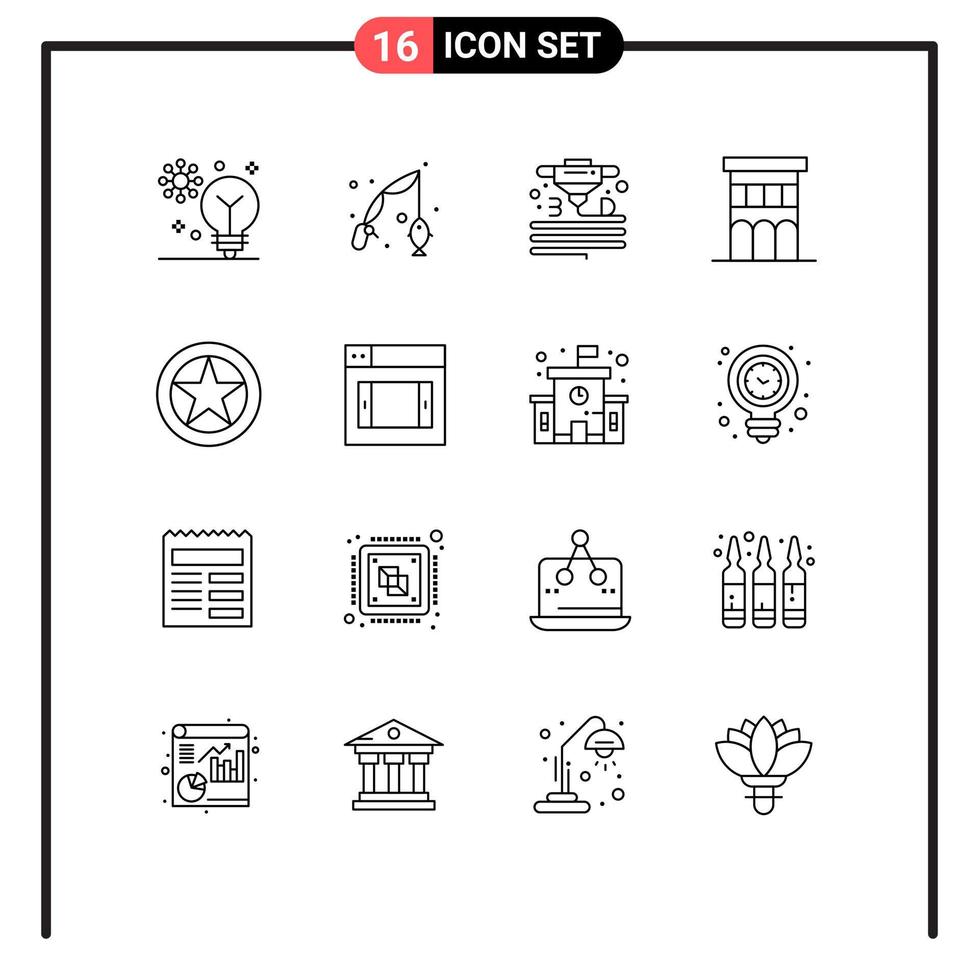 groep van 16 contouren tekens en symbolen voor residentie huis hobby landgoed printer bewerkbare vector ontwerp elementen