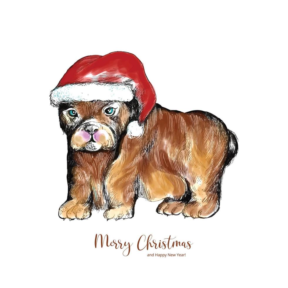 vrolijk Kerstmis en gelukkig nieuw jaar groet kaart schattig hond achtergrond vector