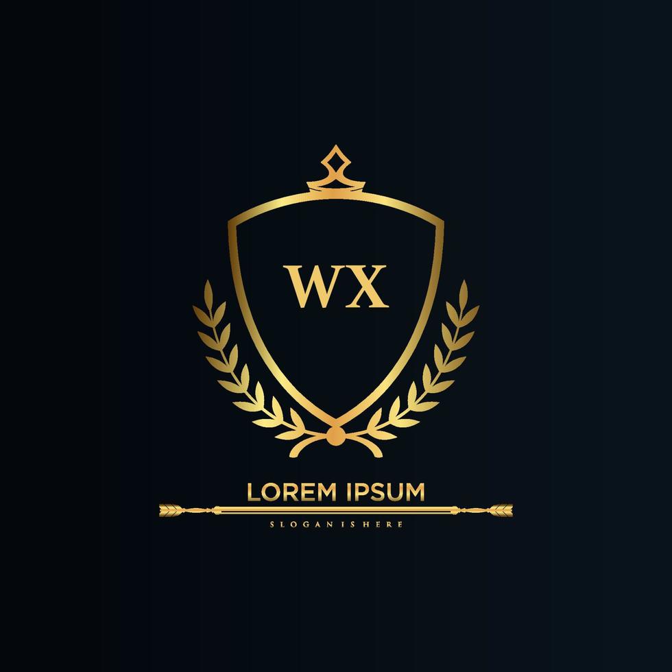 wx brief eerste met Koninklijk sjabloon.elegant met kroon logo vector, creatief belettering logo vector illustratie.