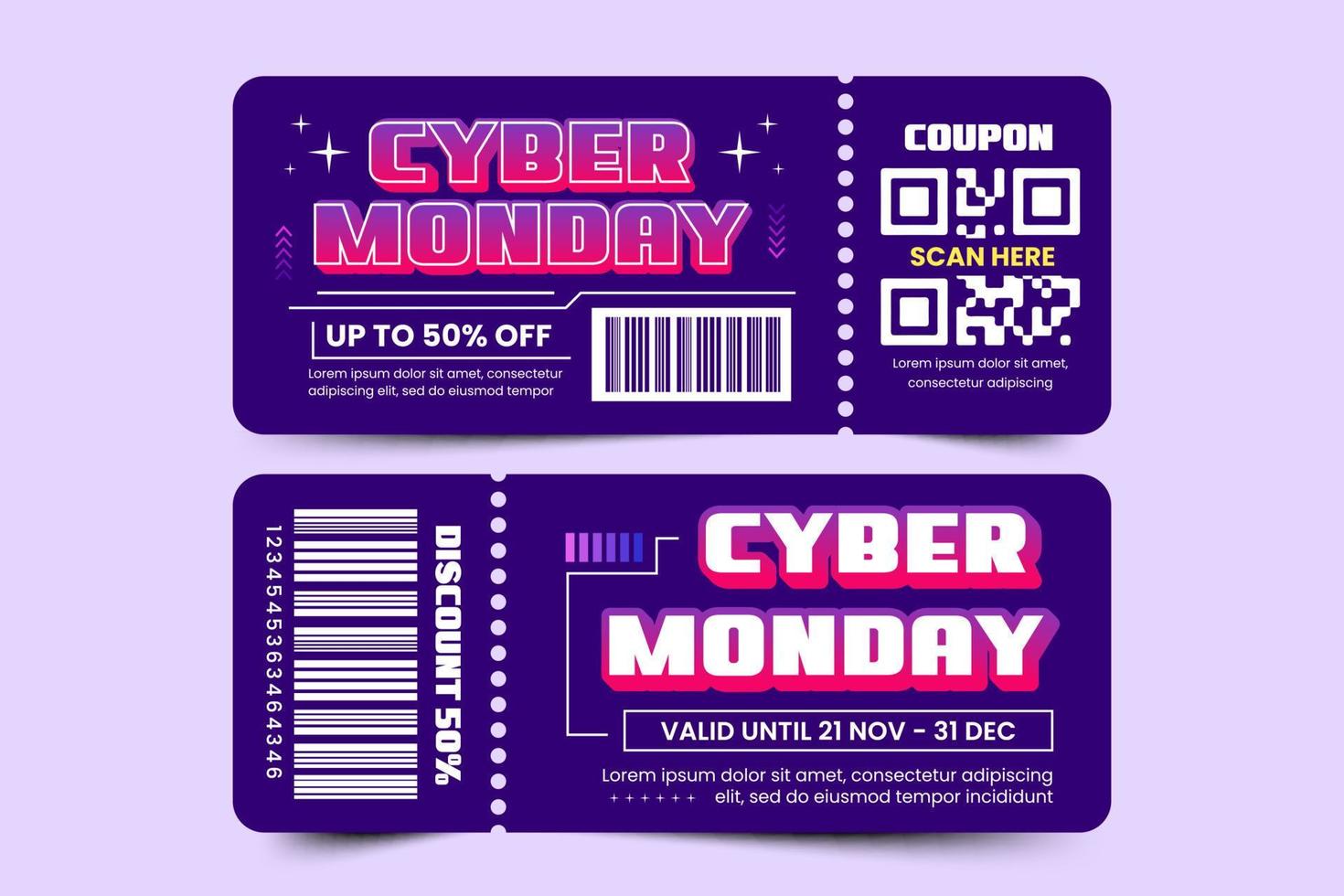 cyber maandag tegoedbon of coupon ontwerp sjabloon is gemakkelijk naar aanpassen vector