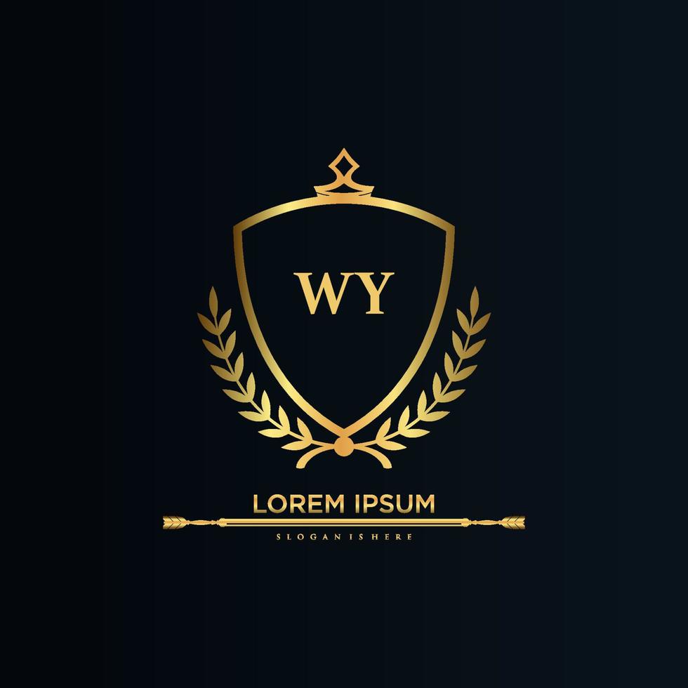 wy brief eerste met Koninklijk sjabloon.elegant met kroon logo vector, creatief belettering logo vector illustratie.