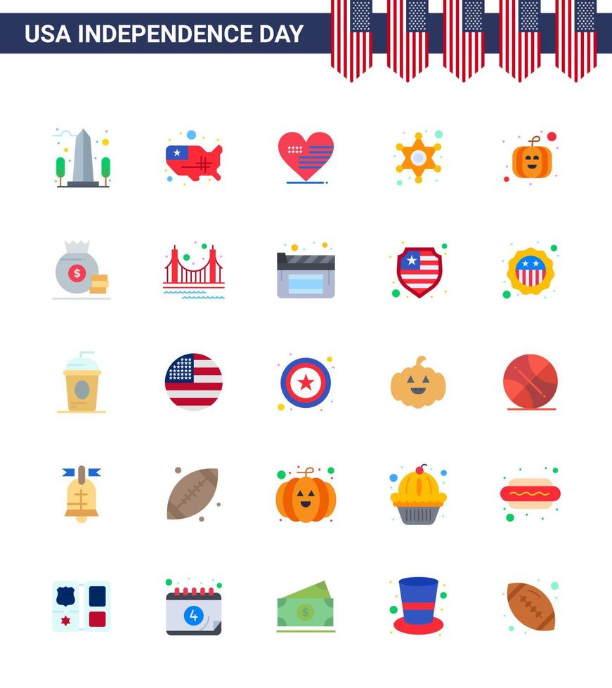 gelukkig onafhankelijkheid dag 4e juli reeks van 25 flats Amerikaans pictogram van Amerikaans ster Verenigde Staten van Amerika Politie vlag bewerkbare Verenigde Staten van Amerika dag vector ontwerp elementen