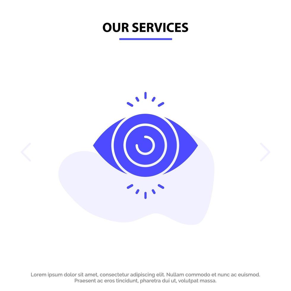 onze Diensten oog test zoeken wetenschap solide glyph icoon web kaart sjabloon vector