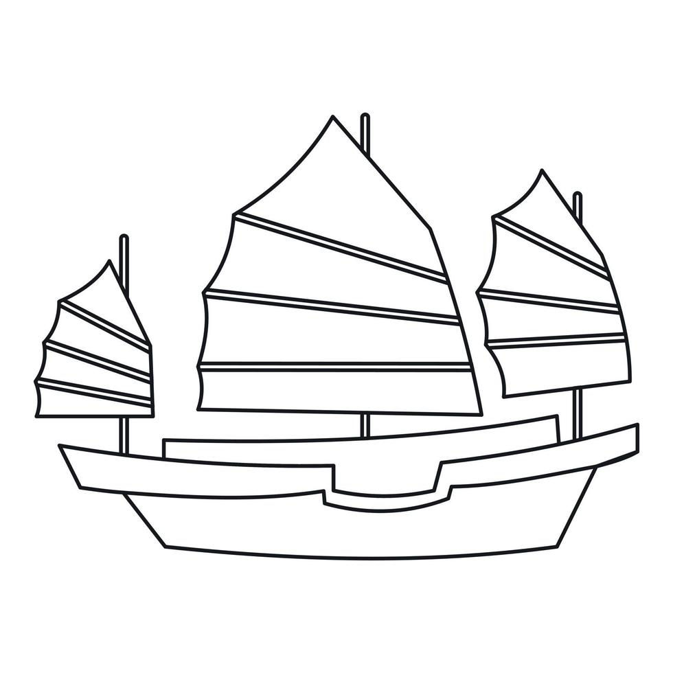 Chinese houten het zeilen schip icoon, schets stijl vector