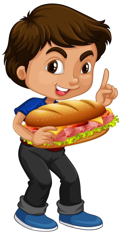 schattige jongen met sandwich vector